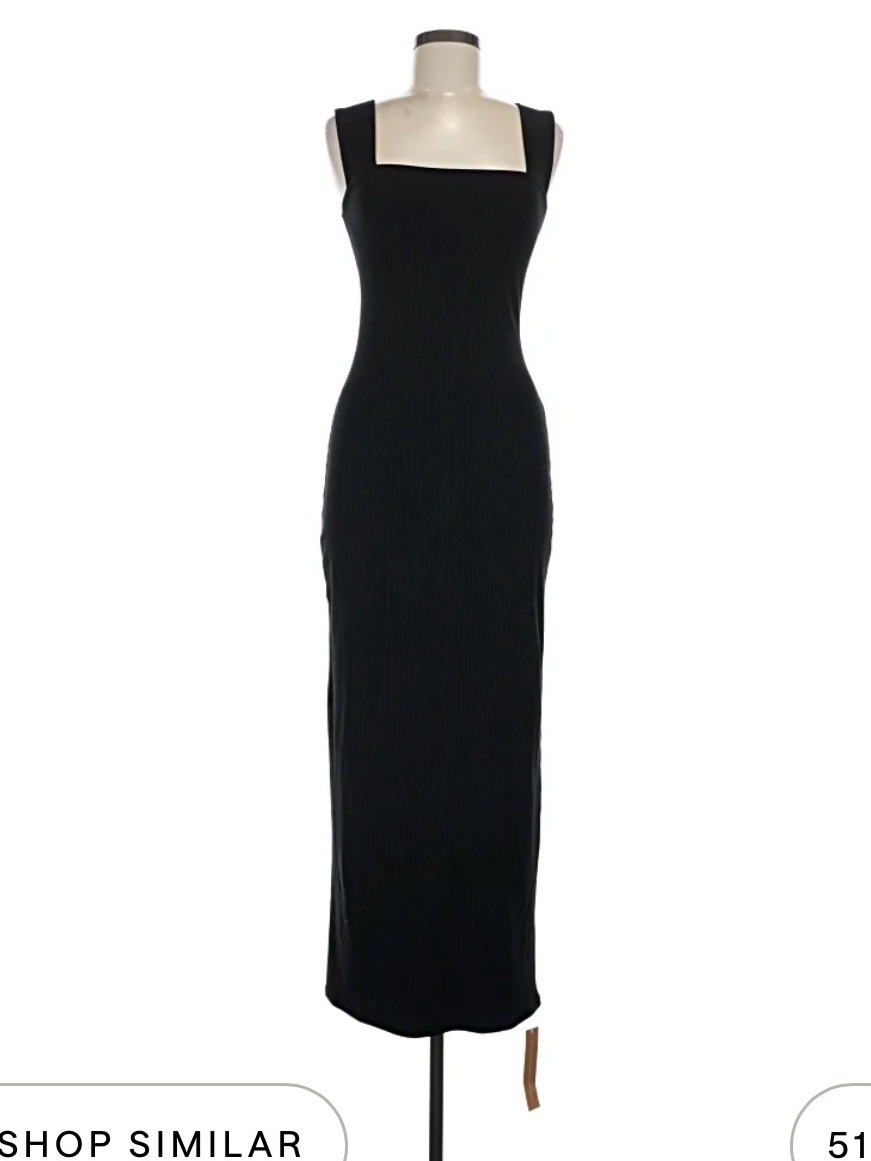 Reformation Black Square-Neck Ribbed Maxi Dress- Size L